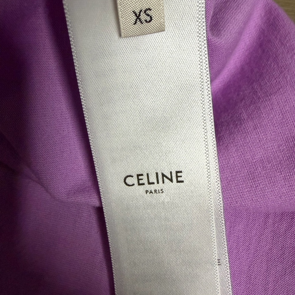 Celine Paris Logo Cropped T Shirt Lavender Purple Cotton Tee XS - Picture 5 of 5